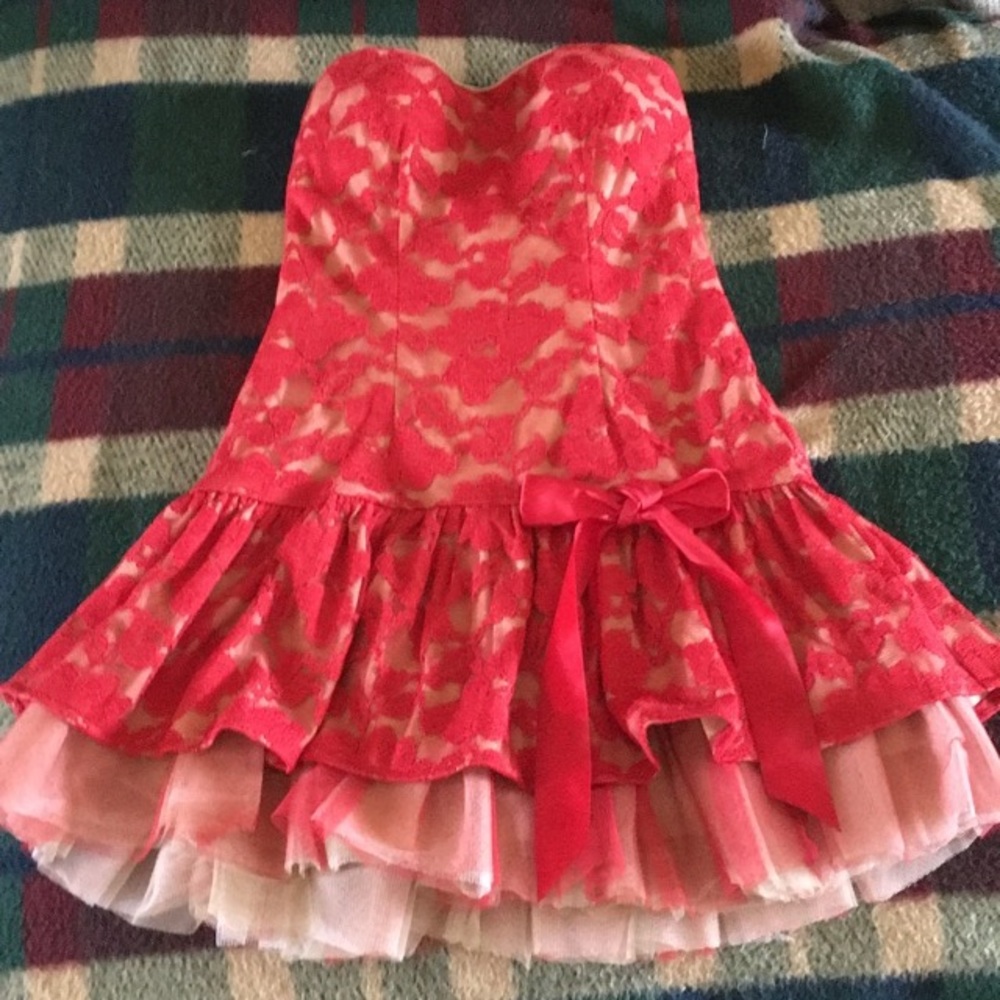 Red and nude lace homecoming dress